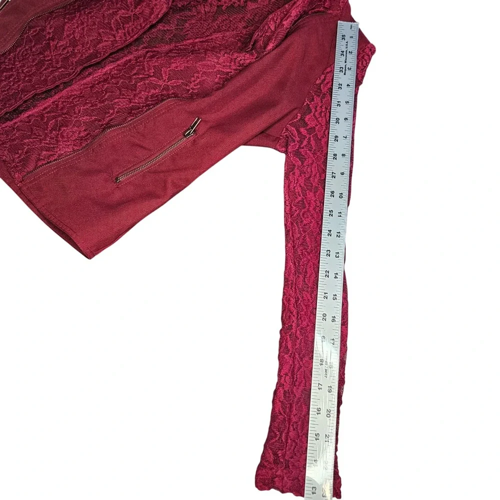 Red Snap Y2K Whimsigoth Lace Red Long‎ Sleeve Small Shacket